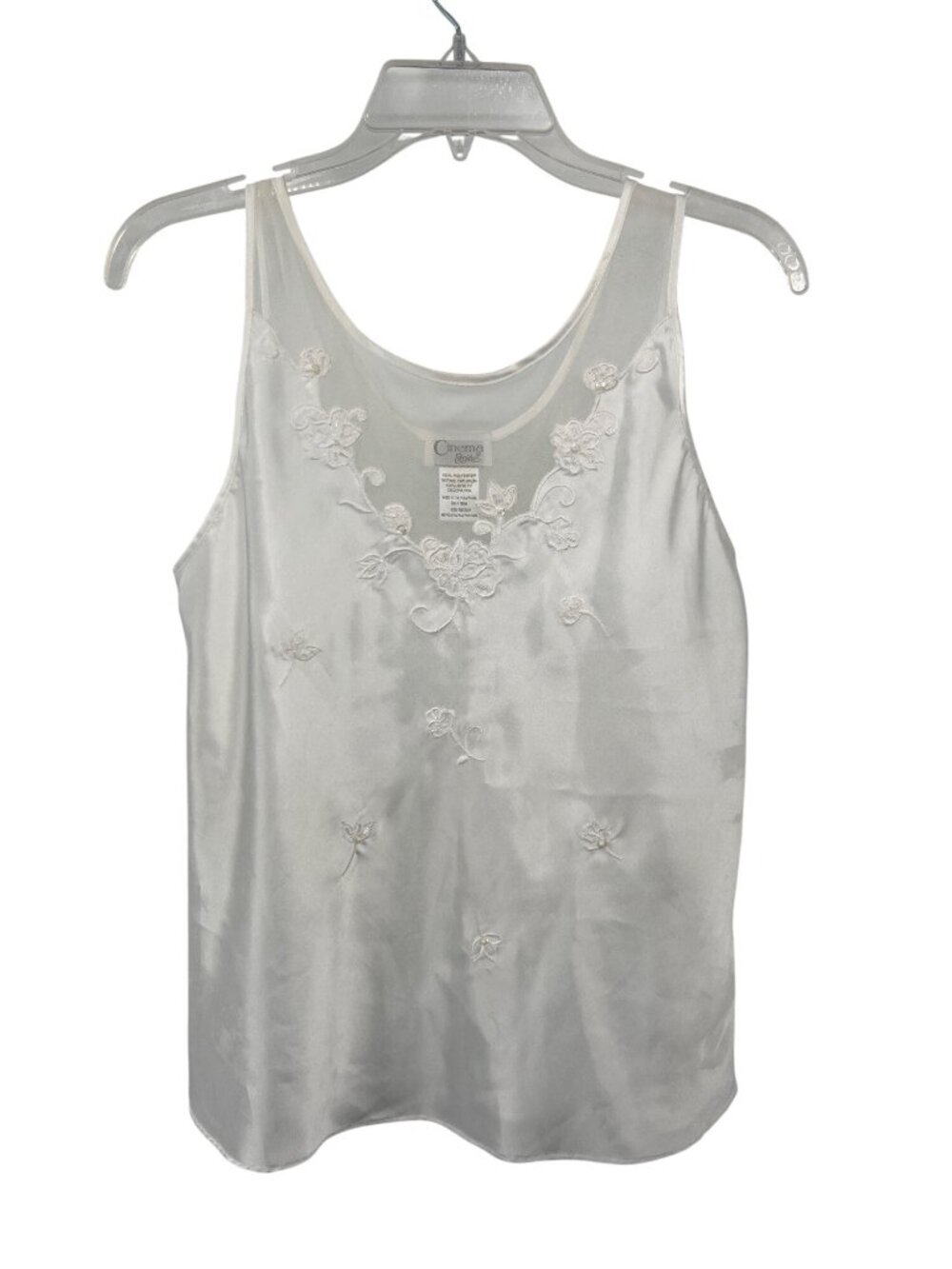 White Beaded Camisole Tank Top Womens M Sleeveless Elegant Used Embroidery